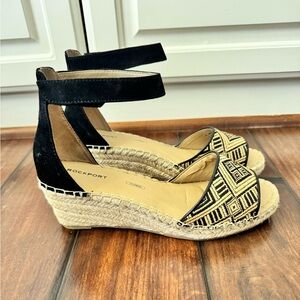 Rockport Black and Beige Marah Espadrille Sandals